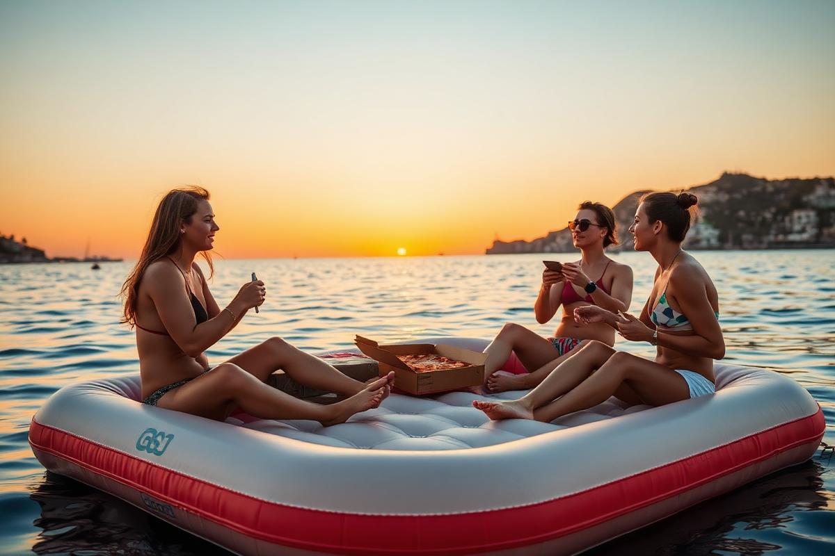 Pizza galleggiante al tramonto