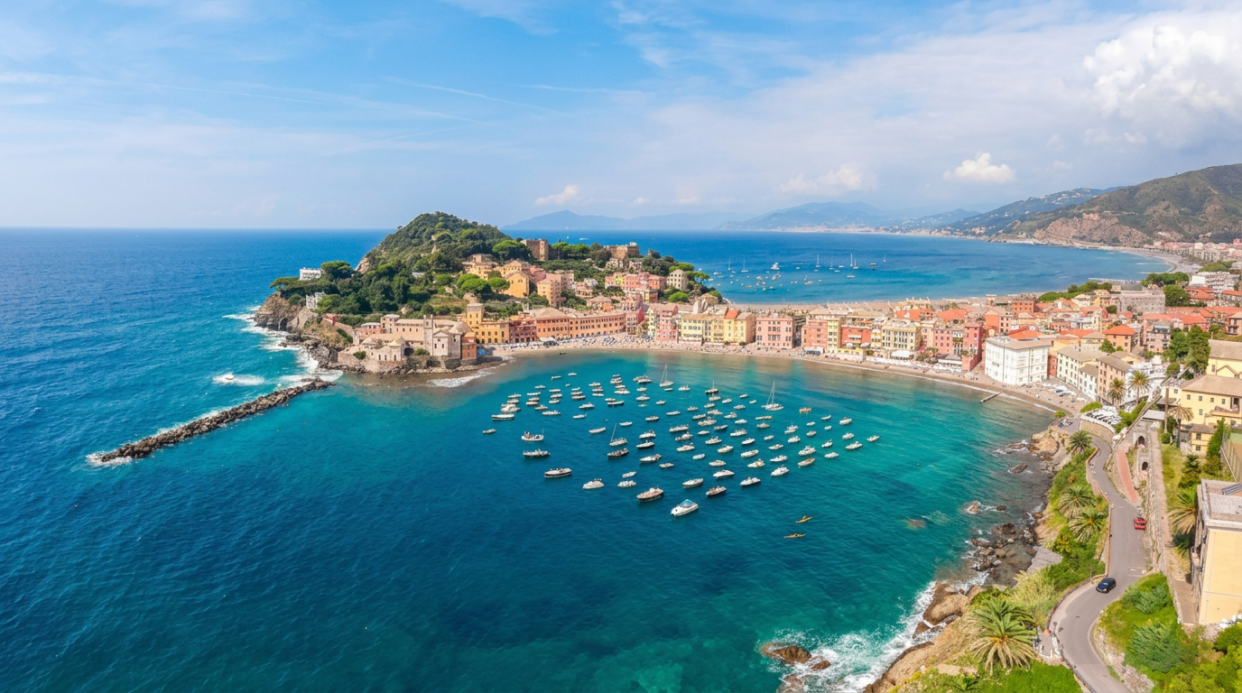 Veduta aerea di Sestri Levante e delle sue baie